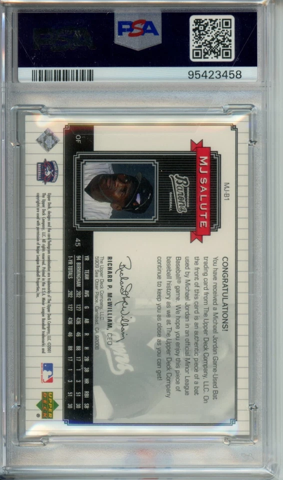 2001 cubierta superior centennial Michael Jordan MJ Salute Bat MJ-B1 B1 PSA 9 Pop 18 Foto 2 de 2