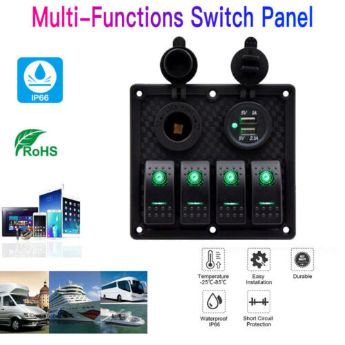 4 Gang LED Schaltpanel Schalter Schalttafel Voltmeter USB 12V 24V für Auto Boot - Afbeelding 1 van 15