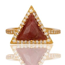 Rhodonite Gemstone Yellow Gold Plated 925 Silver Engagement Women's Rings