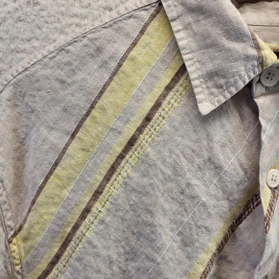 SMASH Linen Shirt Mens XL Sand Striped Short Sleeve Beach Relaxed - Image 3 of 4