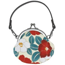 Japanese Gamaguchi Coin Purse Tsubaki Camellia Strap Pouch Made in Japan