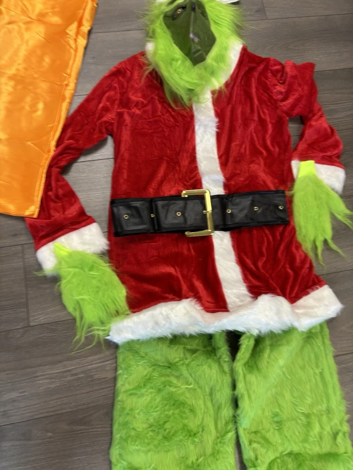 Novo traje de Papai Noel peludo verde 8 peças tamanho grande - Imagem 3 de 4
