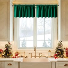 Dark Green Kitchen Curtain 20 Inches Length Rod Pocket Blackout Curtain Tiers...