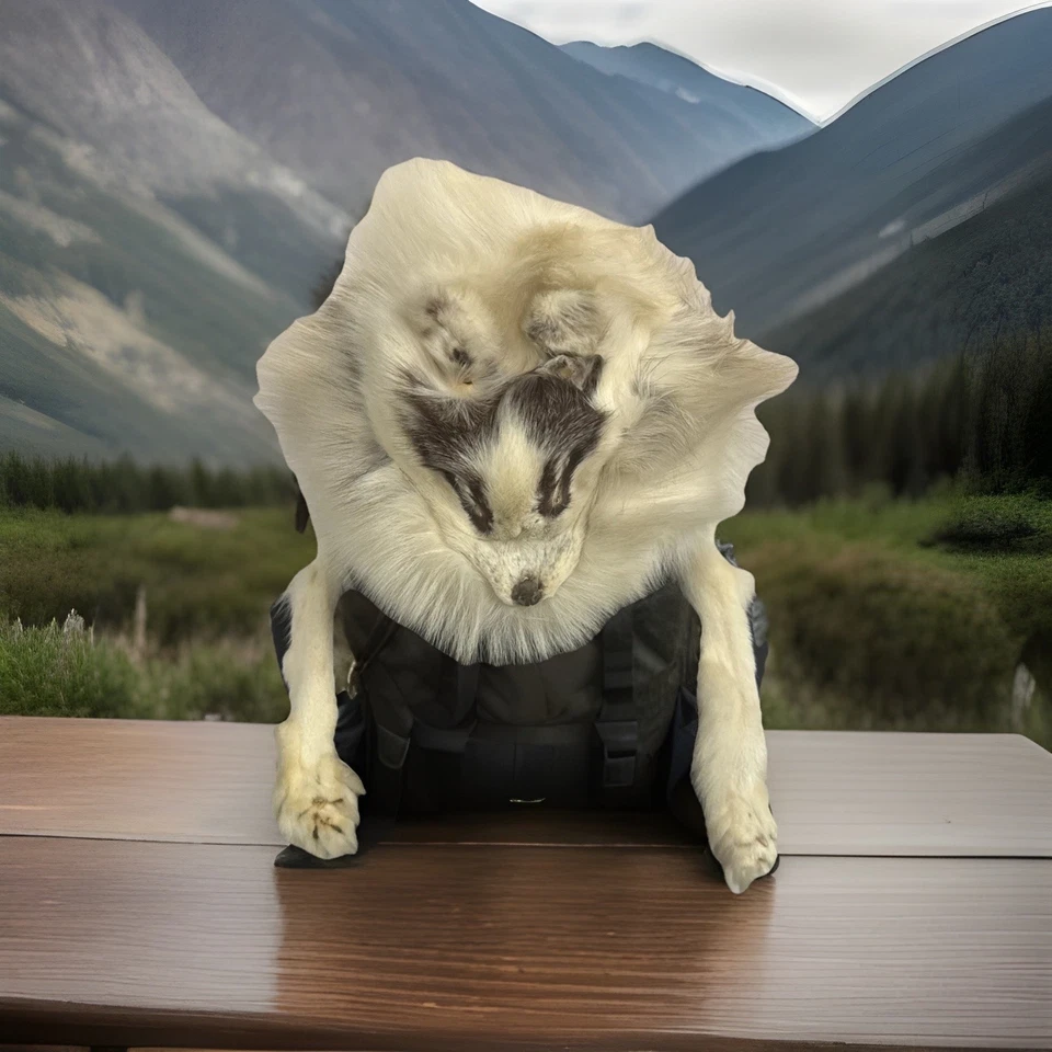 Sombrero de piel genuina Arctic Fox cosido a mano manta de lana forro cola larga negro blanco Foto 2 de 4