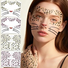 8 Sheets Leopard Temporary Face Tattoos for Women Men, Cheetah Face Tattoo St...