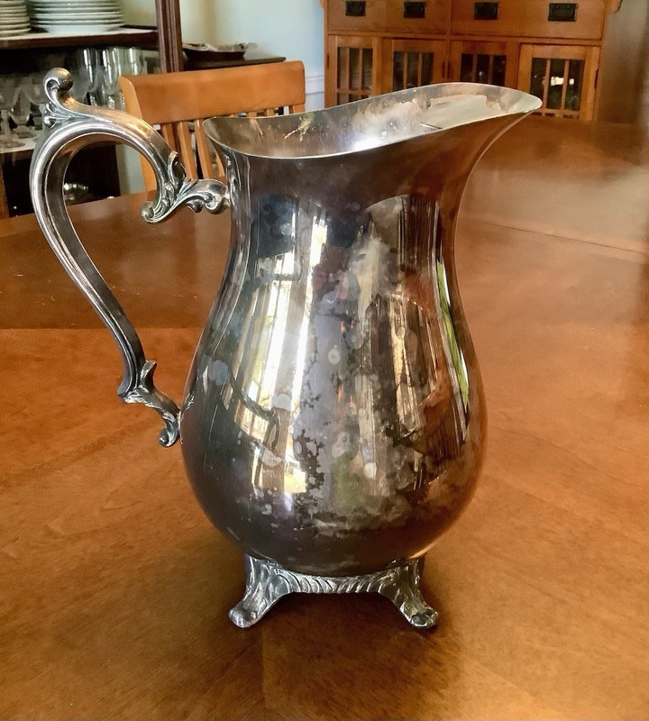 Wm.Rogers Vintage Silverplate Water Pitcher Footed Ornate Handle Victorian Style