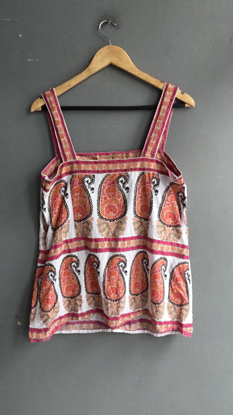 Monsoon Vintage White Orange Pink Paisley Print 100% Cotton Cami Strap Top 14 image 2
