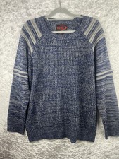 Men's Yoki New York Knitted Pullover Size L Blue Grey Chunky Knit Sweater