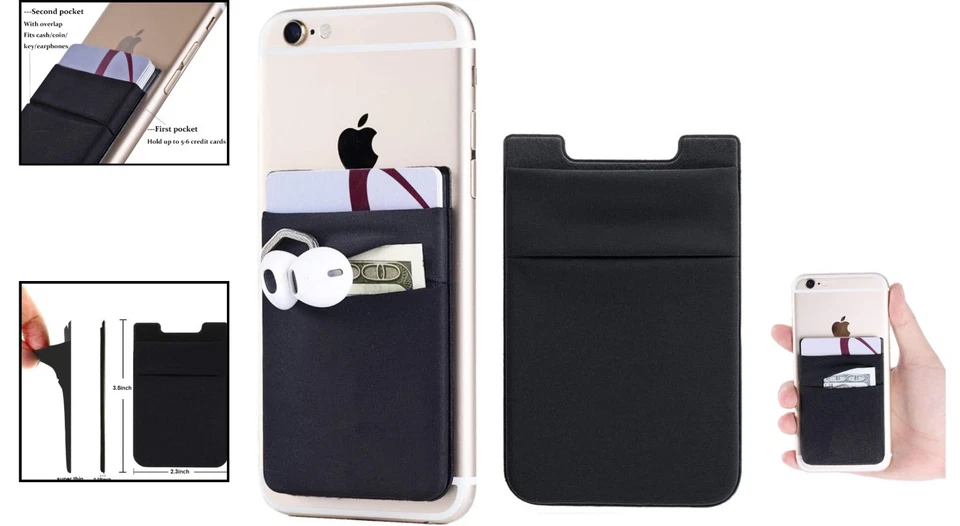 Minimalist 2-Pack Phone Wallets - Double Pocket Adhesive Holder for Smartphones - Image 2 of 4