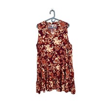 Nine West 2XL V Neck Sleeveless Dress Mini Orange White Maroon Floral Ruffle