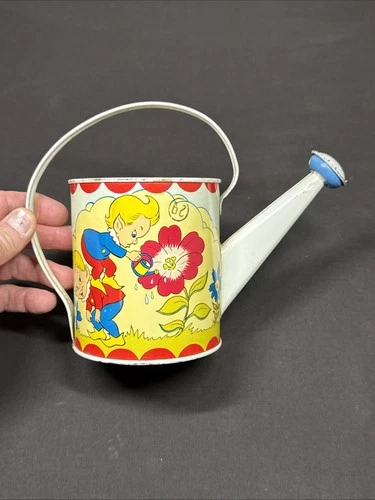 Vintage Ohio Art Tin Lithograph Toy Watering Can With Elves/Elf