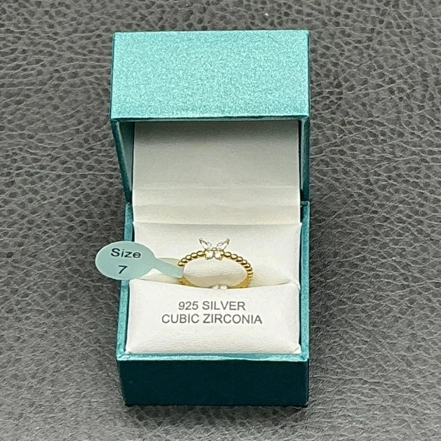 Anillo Rachel Zoe Tono Oro Plata 925 Talla 7 Circonita Cúbica Banda Cuentas Caja de Regalo Foto 2 de 4