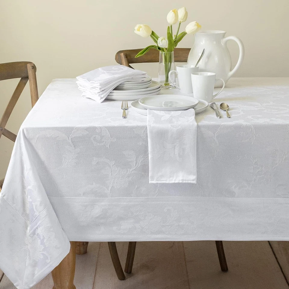 Benson Mills Harmony Scroll Woven Damask Fabric 144 x 60 (Rectangular), White - Image 3 of 4