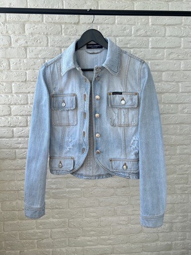 Dolce & Gabbana Blue Washed Denim Logo Jacket Women's Size 42