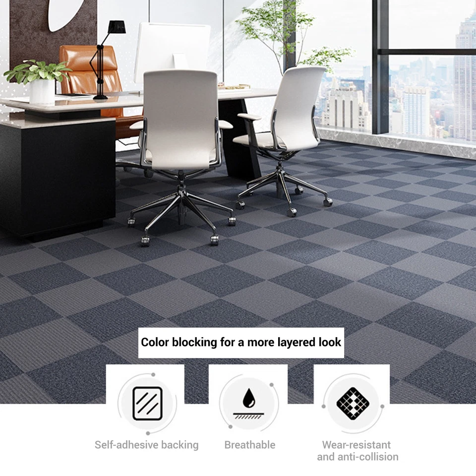 1-100PCS Carpet Tiles Commercial Retail Office Flooring Self Adhesive 12x12 in - Image 2 of 4