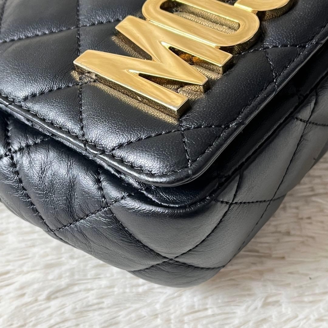 Moschino Quilted Leather Chain Shoulder Bag Black Authentic Elegant Classic Rare image 7