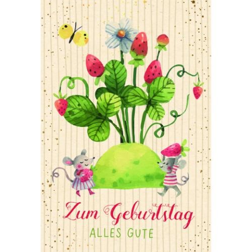 Geburtstag Green Line Unverpackte GlüCkwunschkarte Mit Umschlag Erdbeeren MäUse-image