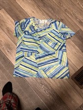 Alfred Dunner Geometric Blouse Top Women's Plus Size S Blue Yellow Rhinestones