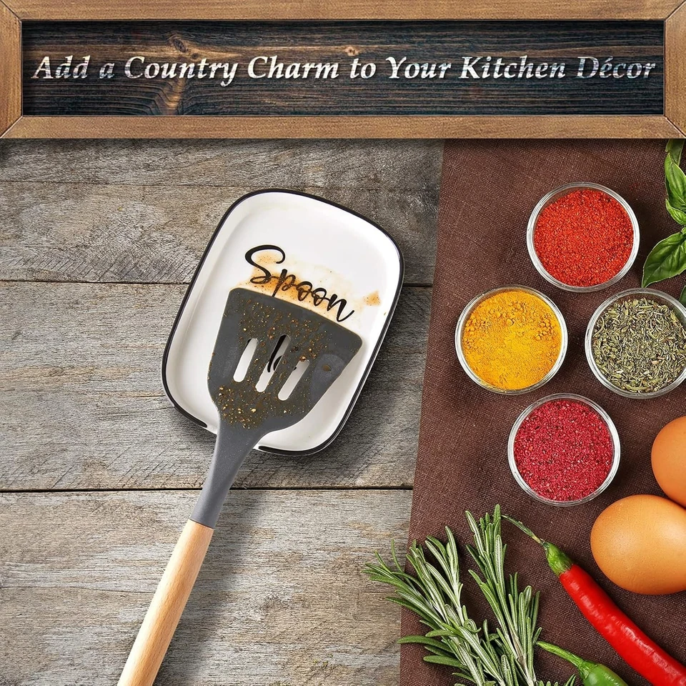Ceramic Spoon Rest for Stove Top, Large Spoon Holder for Kitchen Counter, Whi... - Imagen 3 de 4