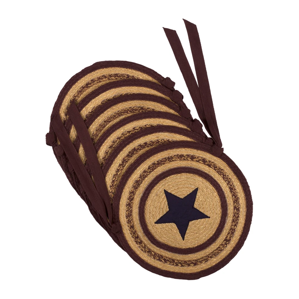 Primitive 15 in Star Chair Pad Set of 6 Tan Jute Kitchen Table Decor VHC Brands - Image 3 of 4