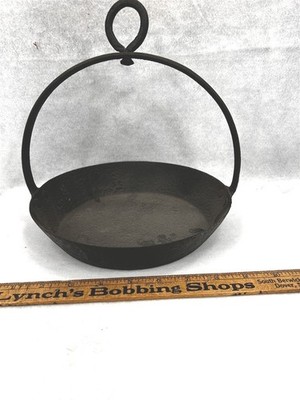 antique fireplace cooking pan hang loop 9 x 1 3/4 deep forged original 18th c 