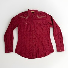 Plaid Wrangler Western-Style Shirt Long Sleeve Red Pearl Snap Button Women Sz S