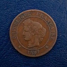 1897-A France 5 Centimes, KM #821.1, F Condition, French Copper M80