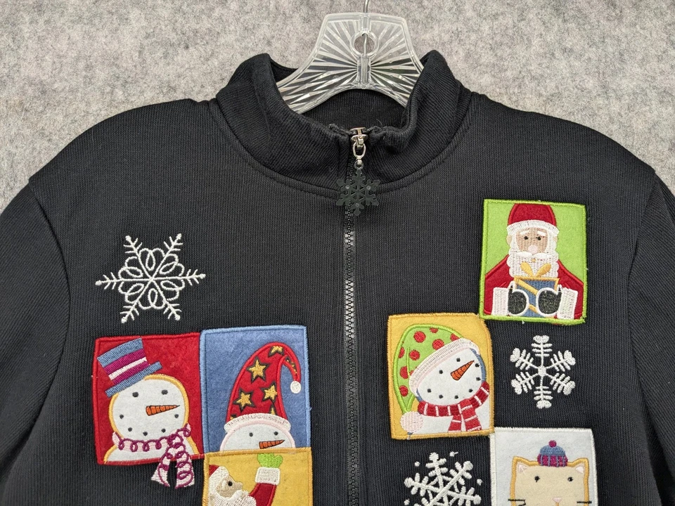 Chaqueta Onque Informals Mujer Mediana Negra Navidad Muñeco de Nieve Gato Santa Cremallera Divertida Foto 2 de 4