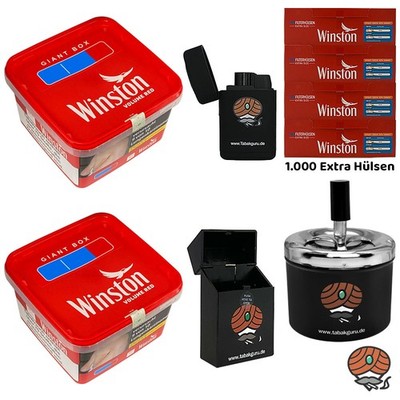 Winston Red/Rot Volumentabak Giant Box 2x 155g, Extra Hülsen, Drehascher Zubehör