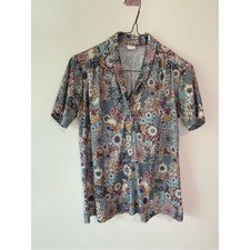 Floral Vintage Short-Sleeve V-Neck Blouse - Blue Multi