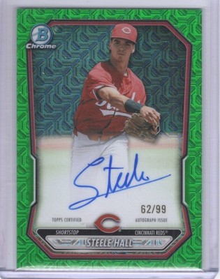 2026 Bowman Mega Box Steele Hall Chrome Prospect Auto Green Mojo Refractor 62/99