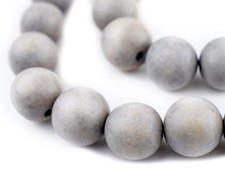 Light Grey Round Natural Wood Beads 20mm Large Hole 16 Inch Strand