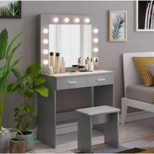 Dressing Table With Led Mirror Drawers Stool Set Makeup Desk Vanity Table Lights