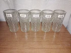 Vintage Anchor Hocking Lot of 5 Cut Diamond Quilted Clear Drinking Glasses Heavy