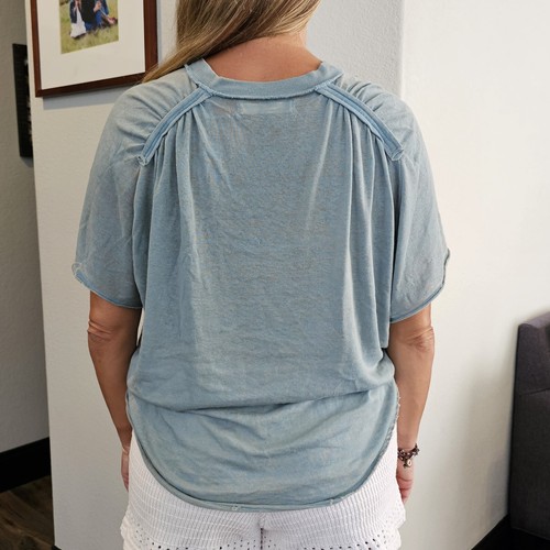 Camiseta Super Cómoda Free People Azul Grande Tejida Bolsillo Calce Relajado Hippie. - Imagen 6 de 10