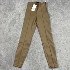 Zara Leggings Womens Small Tan Faux Leather Camel Brown Side Zipper Slit Leg New
