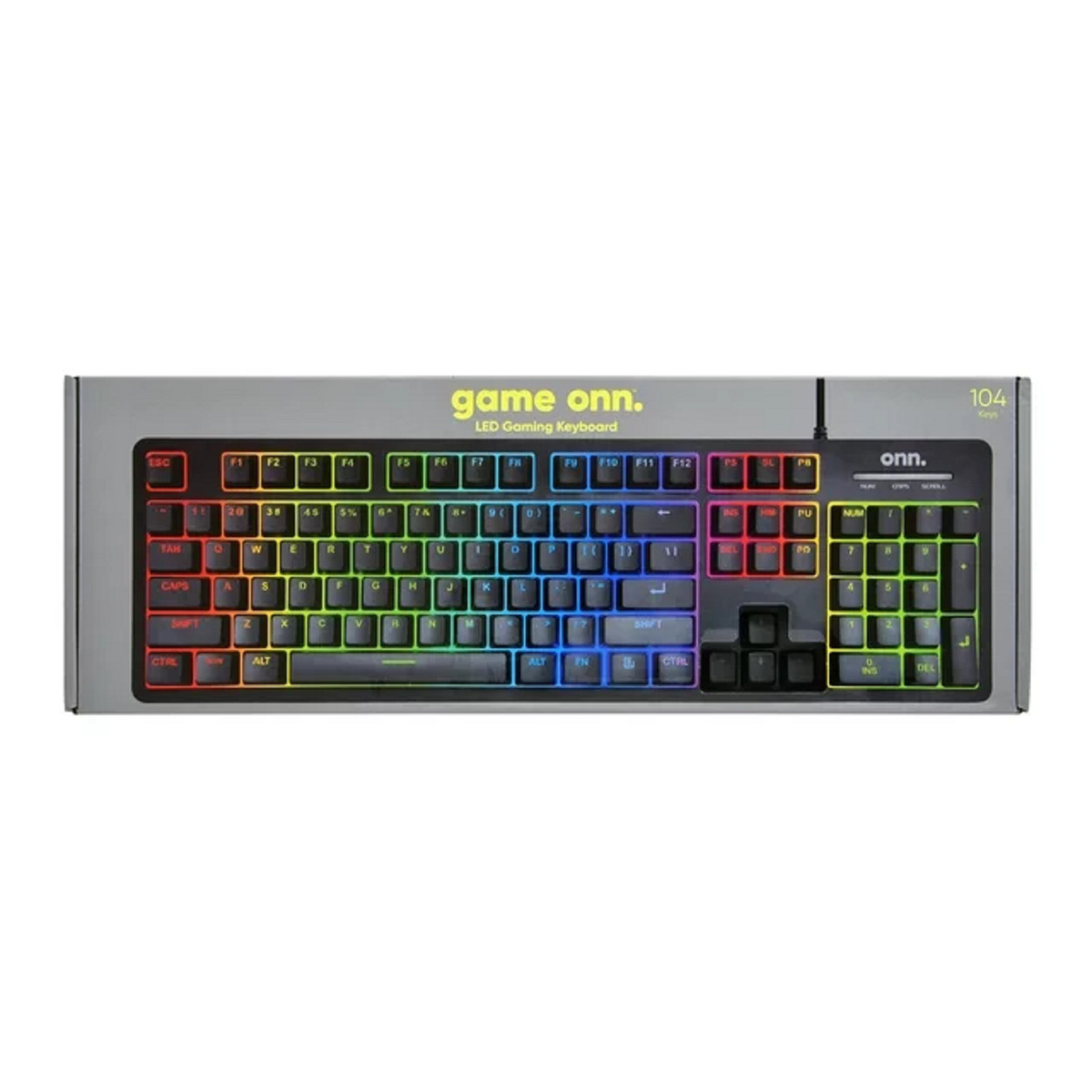 onn. 654741263 104-Key LED Gaming Membrane Keyboard, USB Wired  