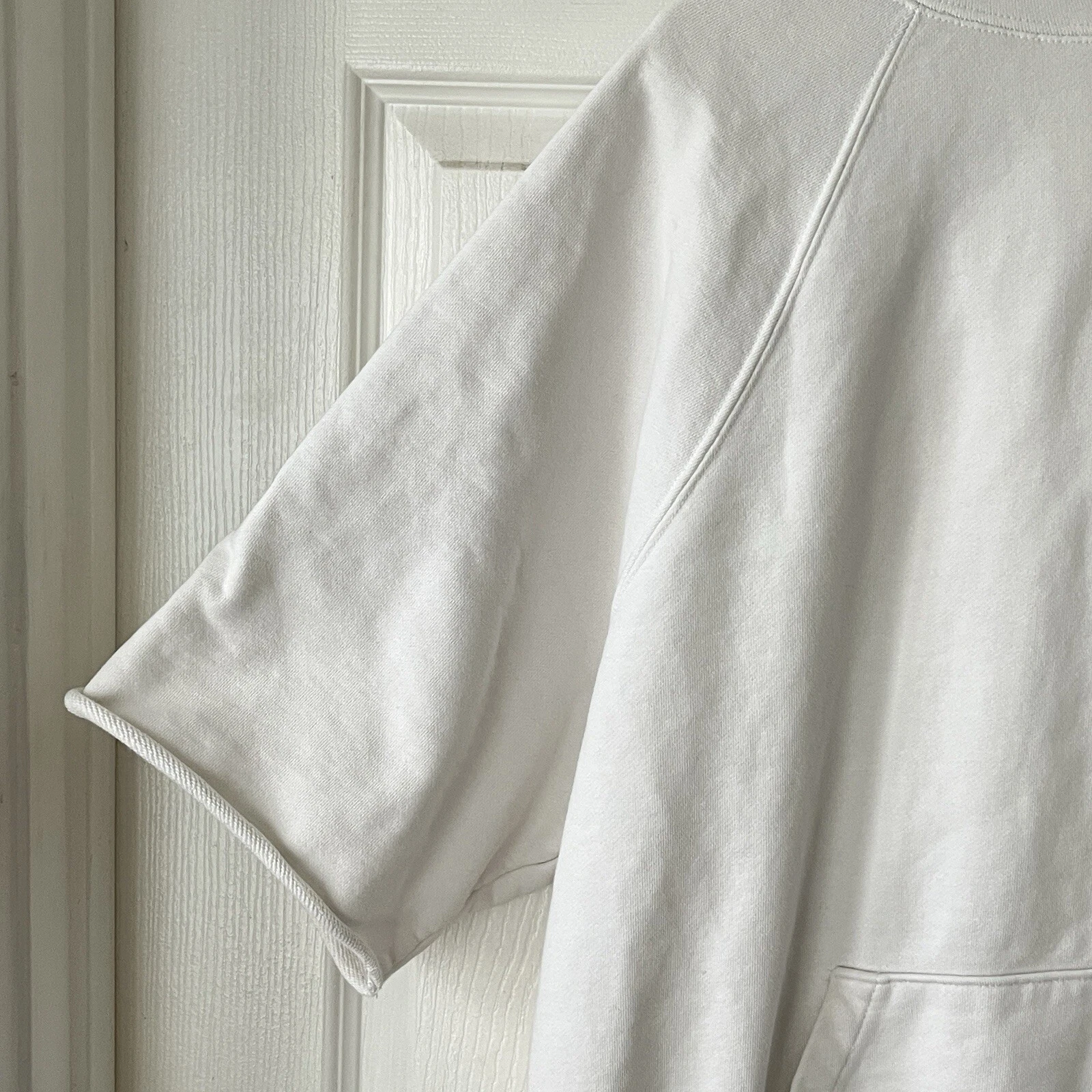 Fear of GOD Essentials Felpa con cappuccio manica corta FOG bianca M cotone tasca canguro