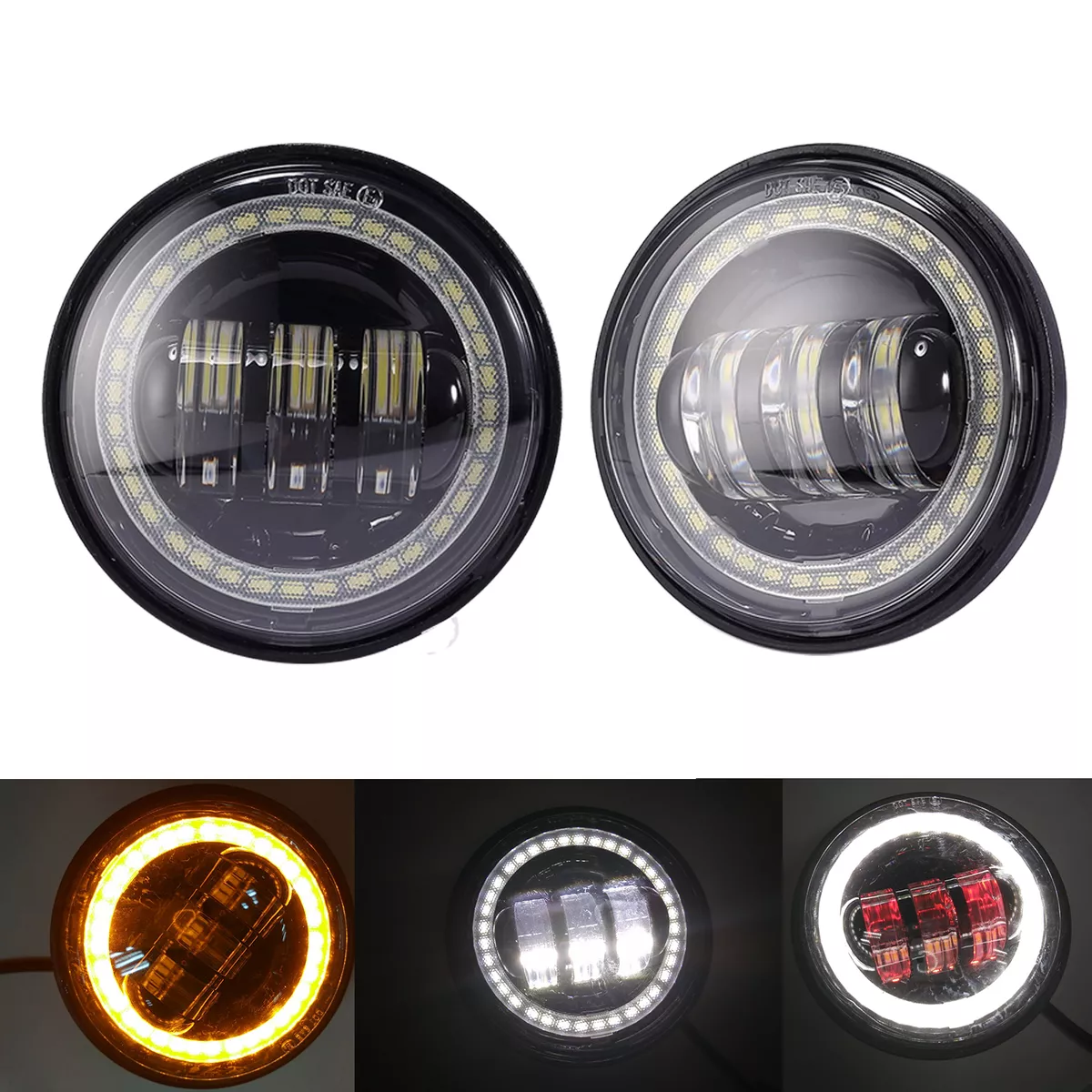 2PCS DOT 4.5 inch Round LED Fog Lights Passing Driving Lamp For Motorcycle Bike