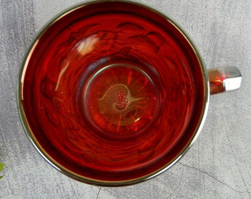 Vintage Imperial Glass Robin Mug In Ruby Red Carnival Glass - Picture 5 of 6