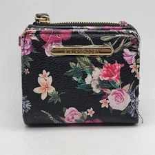 Wrist Wallet Black Pink w/Floral Pattern Faux Leather 5"x4"