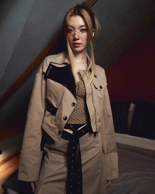 Rokh x H&M Cropped Twill Jacket Trench Beige Greige Black Size S M
