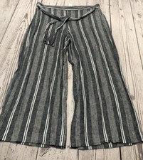 Calvin Klein Women  s Striped Cropped Pants Linen Blend Wide Leg Pull On Size 8
