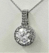 14K White Gold Finish 2Ct Round Cut VVS1/D Diamond Women Halo Pendant Free Chain