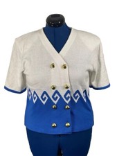Vtg 80’s/90's Ami Knits Sweater 10P Blue White Short Sleeve Cardigan USA Made