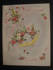 UNUSED 1940s vintage double-fold notecard SHOWER Umbrella Full of Gifts, Flowers — photo 1