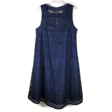 Donna Morgan Dress Womens 2 Navy Lace A-Line Minimalist Sleeveless Tank