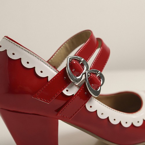 Damenschuhe Mary Jane Love Lolita Schnalle Blockabsatz Knöchelriemen Hochzeit Pumps - Bild 6 von 20