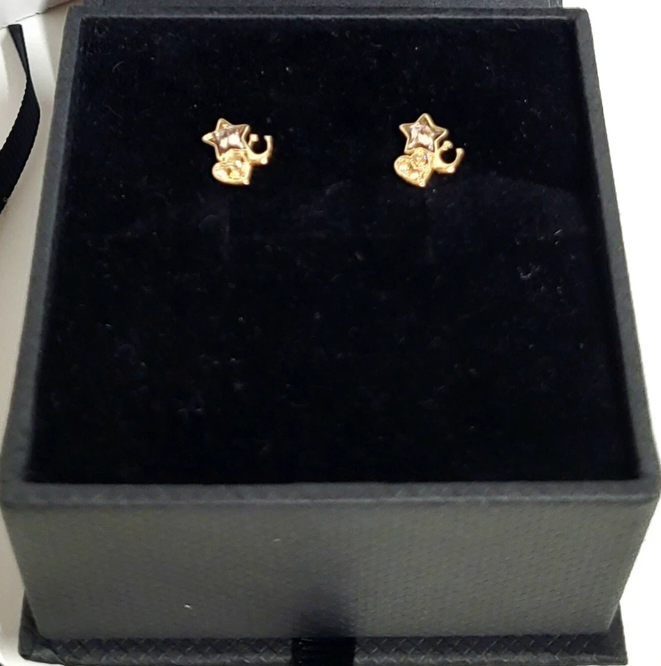 Aretes Coach Estrella Cristal Rosa Púrpura Multicolor Chapado en Oro Latón Nuevos con Etiquetas Foto 3 de 4