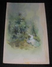 GET WELL SOON Beautiful Strean in Woods w/ Trees 6x9.25" Greeting Card Art #1507